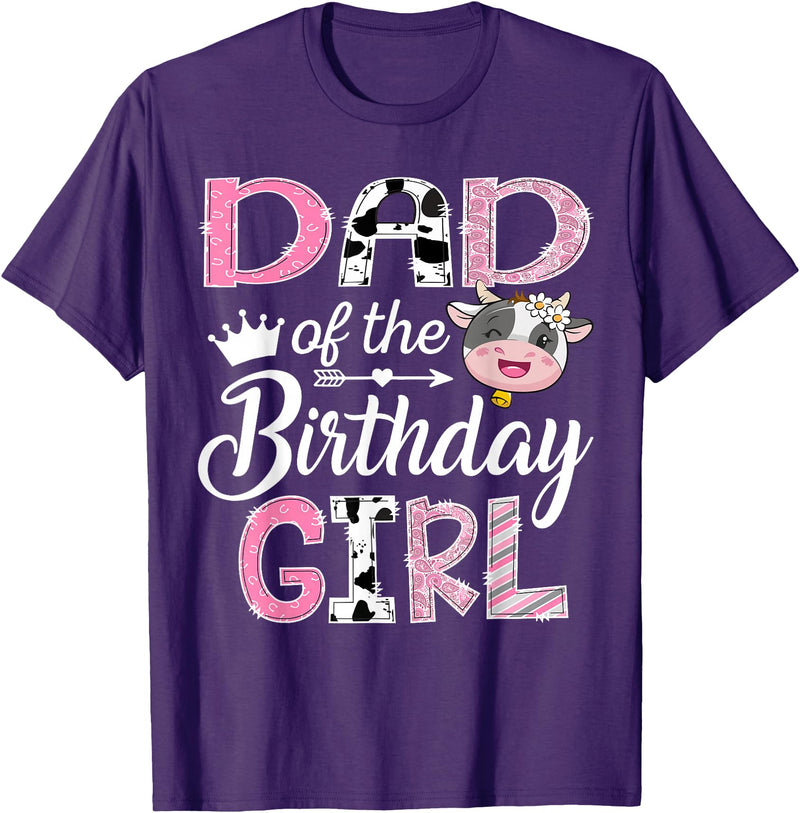 Funny Farm Cow Birthday Girl Matching Dad of The Birthday Girl Farm Cow 1st Birthday Girl T-Shirt - Purple