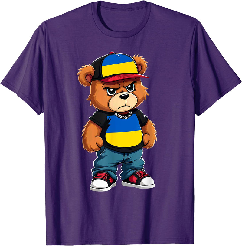Ukrainian Teddy Bear Breakdance Rapper Ukrainian Flag Teddy Bear Ukraine Hip Hop T-Shirt - Purple