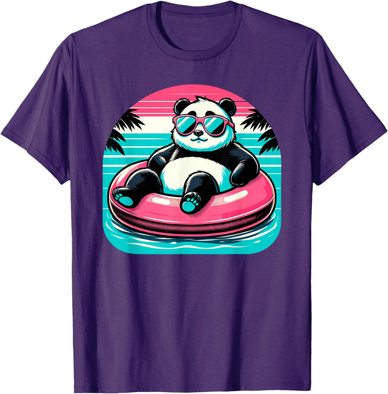 Nerrrdy Pool Party Panda Pink Float Men Women Kids Funny Pool Panda T-Shirt - Purple