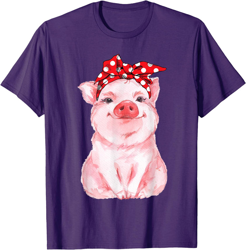 Nettes Schwein mit Kopftuch Komisch vio Cute Pig with Headscarf Funny T-Shirt - Purple