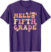 Highland Cow Print First Day of Fifth Grade Tees Hello Fifth Grade Highland Cow Back To School 5th Grade T-Shirt - Purple