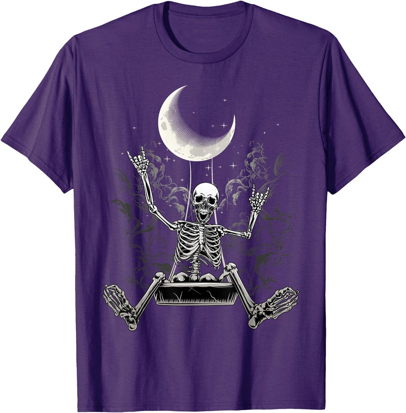 Skeleton Love Halloween Moon Skeleton Rock On Hand Spooky Halloween Rock Concerts T-Shirt - Purple