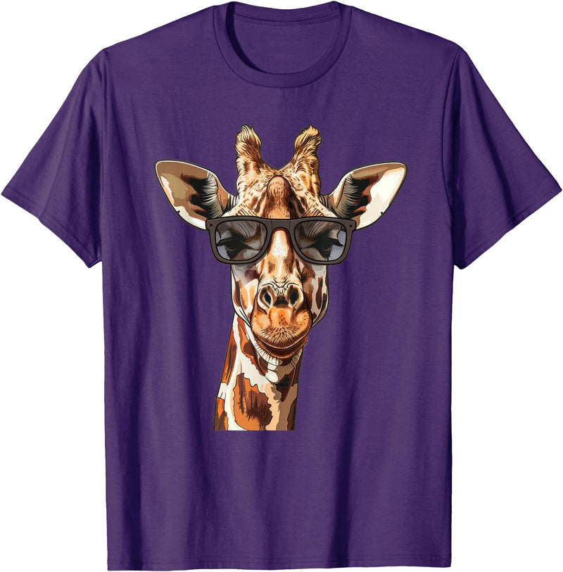 Ägiraffe. Giraffe Sunglasses T-Shirt - Purple