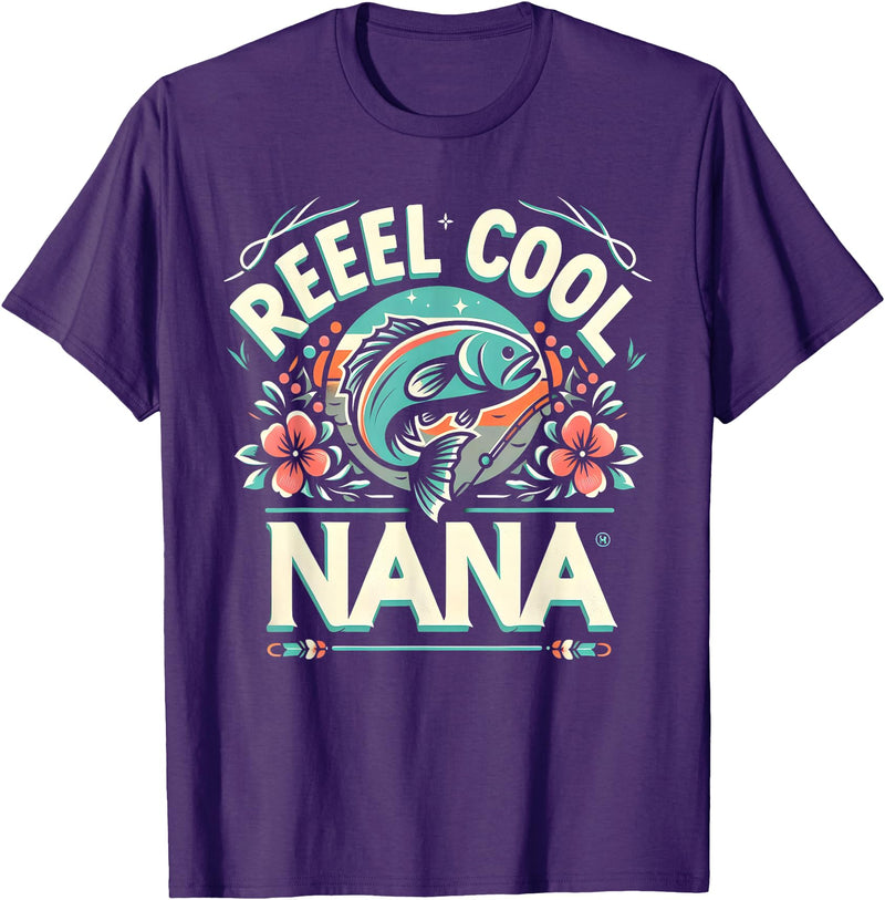 Vintage Reel Cool Nana Fishing Lovers Mothers Day Reel Cool Nana Fishing Vintage Tees Women Men Father's Day T-Shirt - Purple