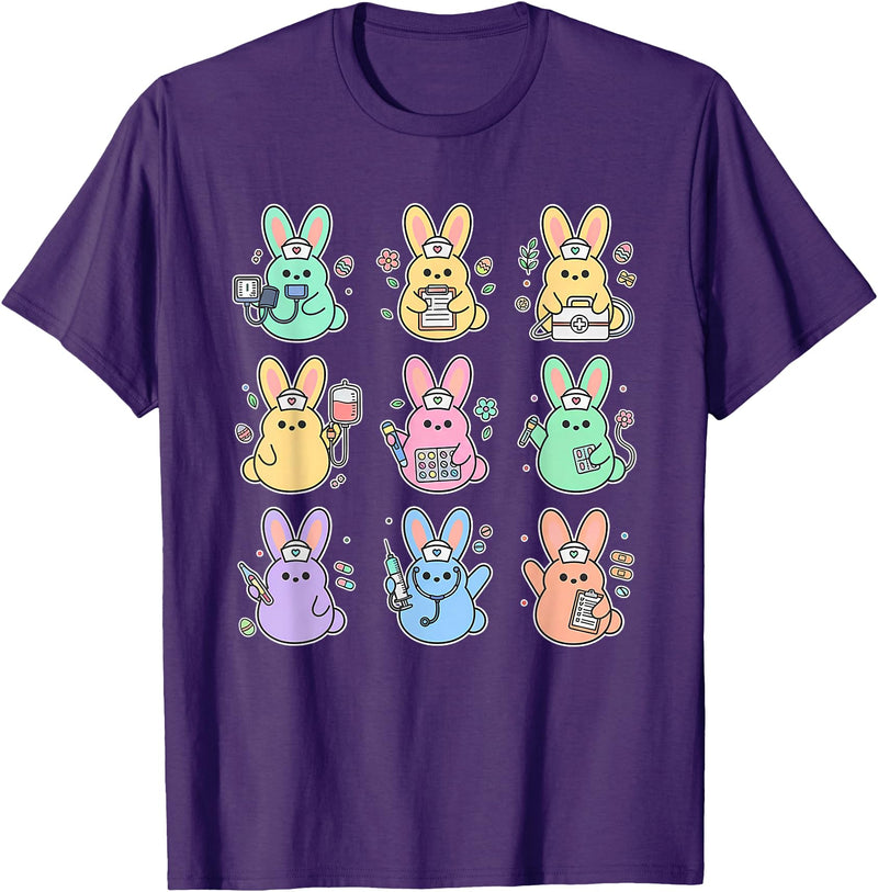 Easter Day Bunny Rabbit Nurse Squad RN Nursing Medical T-Shirt in Purple