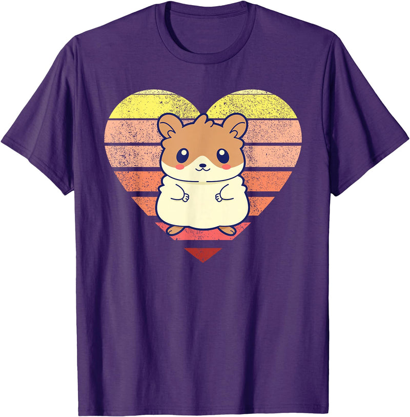 Cute Hamster Design Retro Heart Shape Vintage T-Shirt - Purple