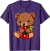 Cute Cherry Animals Cherry Bear Cute Bear Nature Cherry Fruit Artwork Wildlife T-Shirt - Purple