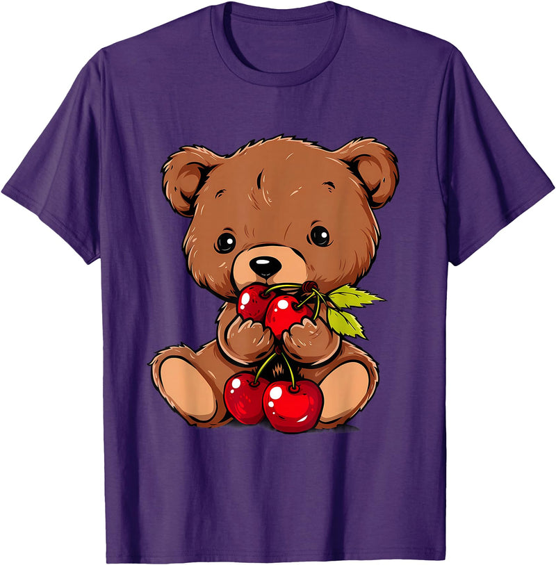 Cute Cherry Animals Cherry Bear Cute Bear Nature Cherry Fruit Artwork Wildlife T-Shirt - Purple