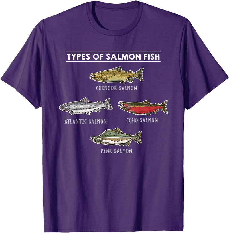 Awesome Fishing Designs Types of Salmon Fish for Salmon Fishing T-Shirt - Purple