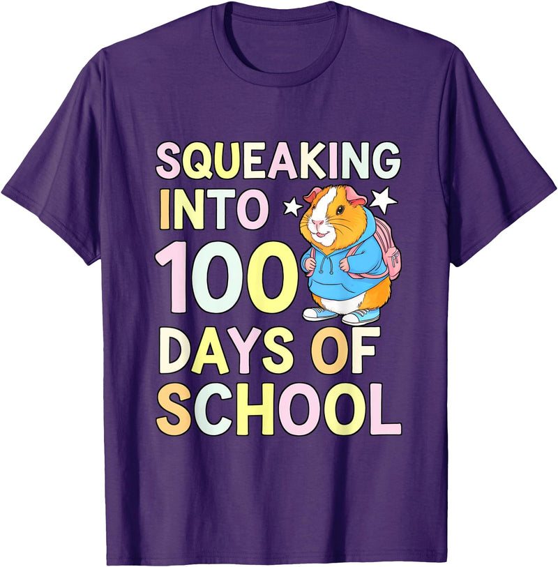 Guinea Pig 100 Days School Tees 100 Days Of School Squeaking Guinea Pig School Backpack Pet T-Shirt - Purple