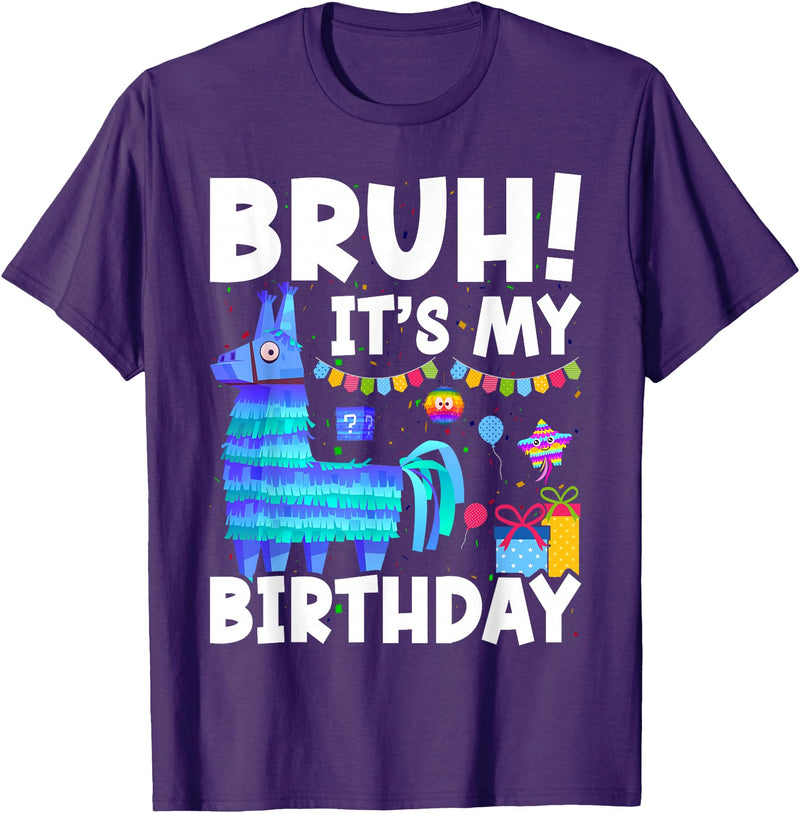 Llama Lover Gift Co. Bruh Its My Birthday Llama Pinata Family Party Boys Girls T-Shirt - Purple