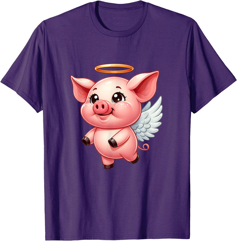 Cute Pig Angel with Wings T-Shirt - Purple