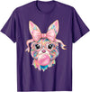 Funny Bunny Face Glasses Rabbit Coquette Bow Easter Trendy T-Shirt in Purple