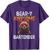 Beary Awesome Bartender Funny Mixologist Vintage Bear-y Awesome Bartender Pun Joke Barman Funny Barkeeper Men T-Shirt - Purple