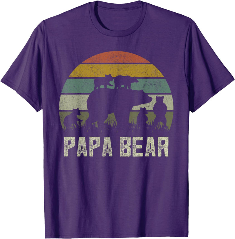 Bear Cubs Family Matching Gifts & Shirts Clothing Funny Papa Bear Shirts, Cub 5 Kids Fathers Day Grandpa T-Shirt - Purple