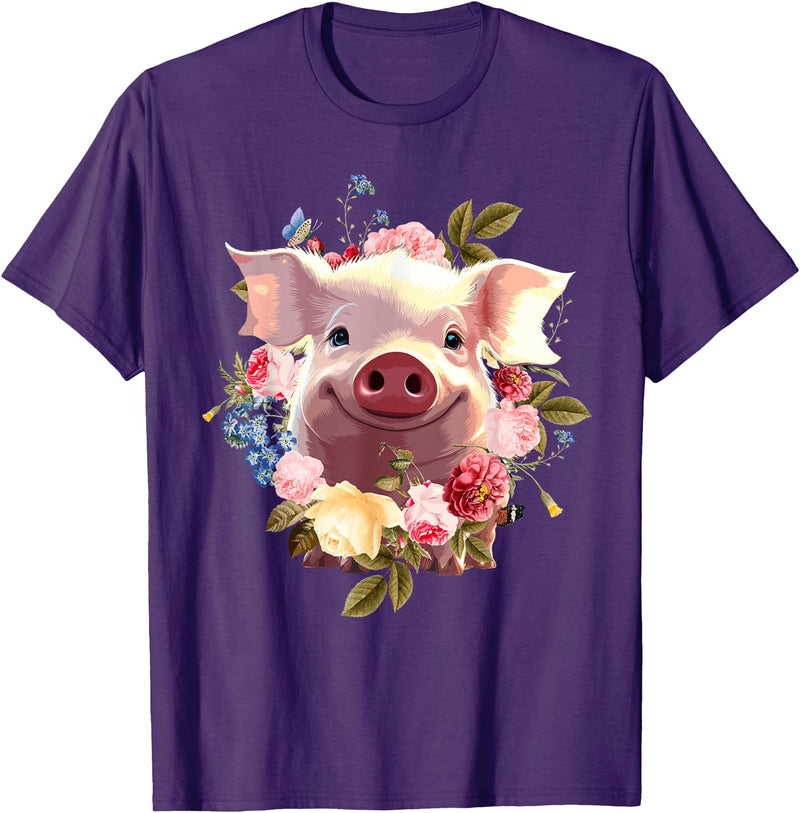 Pig Gift Pig Lover Stuff & Pig Novelty Accessories Cute Pig Lover Art For Women Girls Unique Piggy Pig Related T-Shirt - Purple