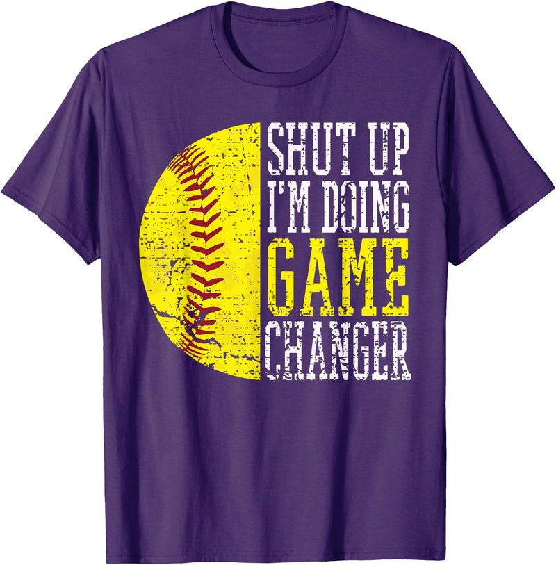 Father's Day Apparel Funny Softball Dad Shut Up I'm Doing Game Changer Funny Baseball Player T-Shirt - Purple