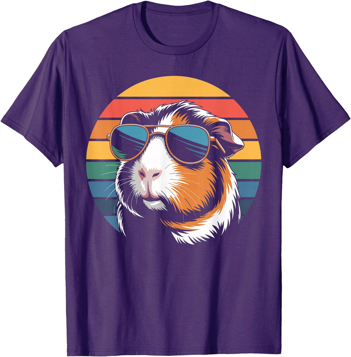 Guinea Pig Lover Gifts & Tees Retro Guinea Pig Sunglasses Flag Guinea Pig T-Shirt - Purple