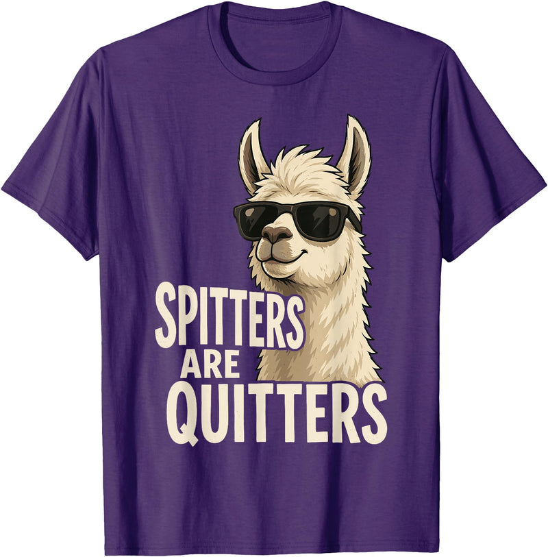 Inappropriate Funny Meme Tee Funny Llama Spitters are Quitters Adult Humor T-Shirt - Purple