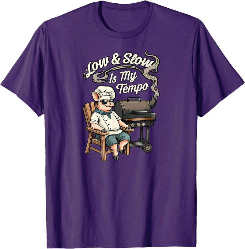 Pitmaster Pig Apparel Low & Slow Is My Tempo Pig BBQ Smoker T-Shirt - Purple