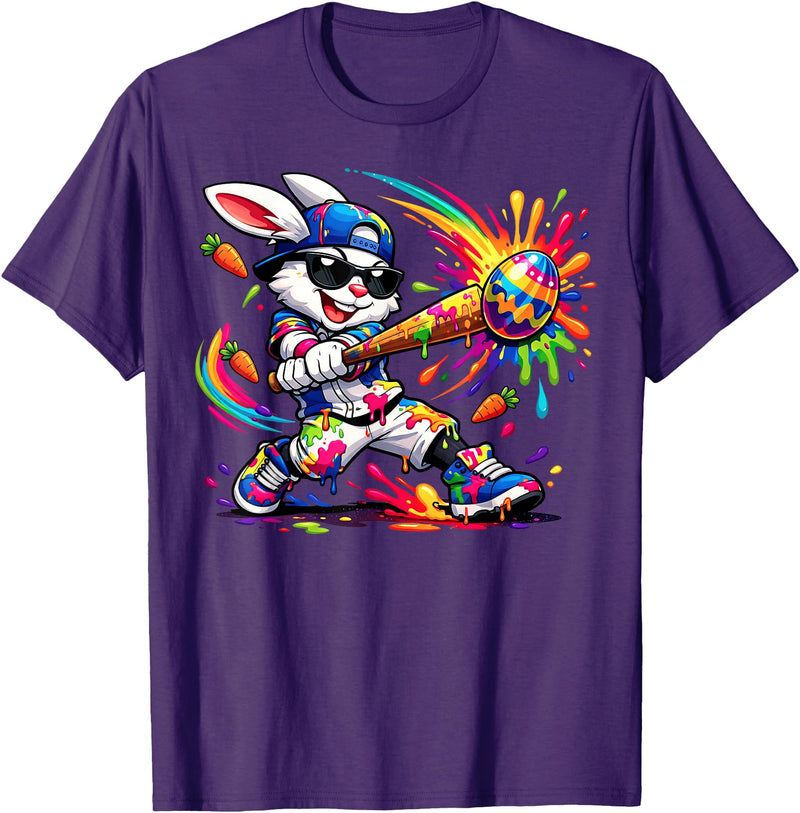 Funny Dripping Drip Rabbit Bunny Baseball Easter Men Boy Kid T-Shirt in Purple