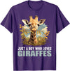Giraffes Giraffe Lovers Shop Just a Boy who loves Giraffes. Giraffes Giraffe T-Shirt - Purple