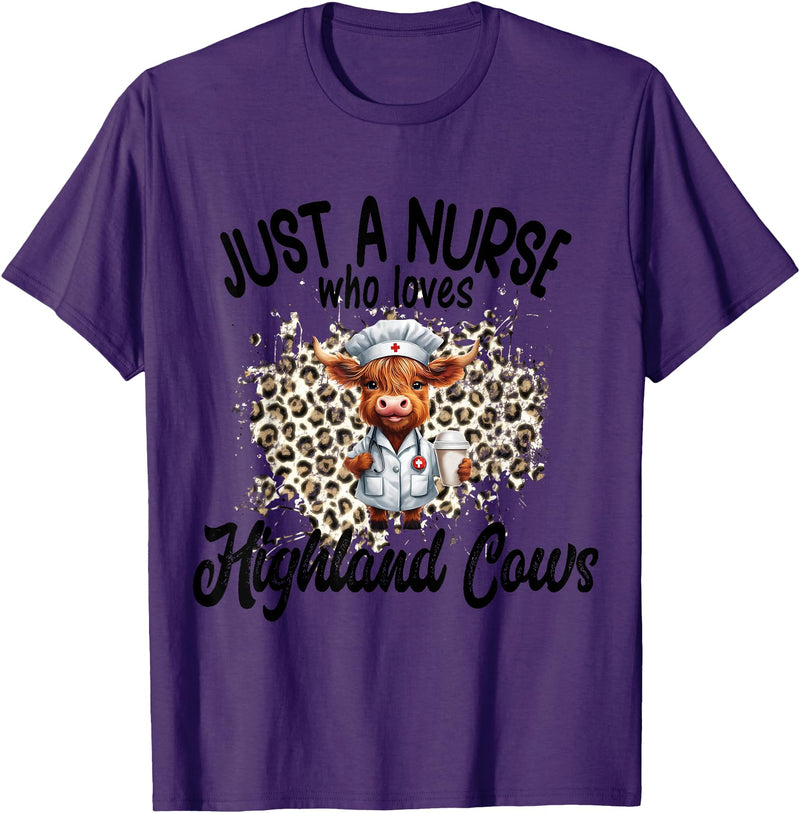 Unique Must Have NURSE HIGHLAND COW Lover Line Just a Nurse who loves Highland Cows Scottish Scotland T-Shirt - Purple