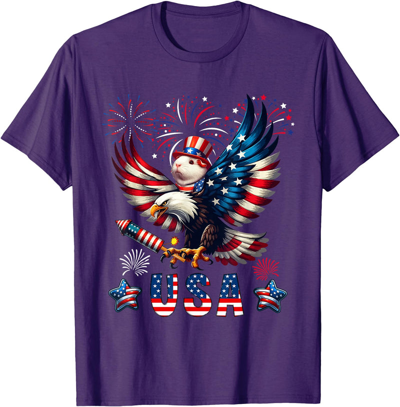 Rodent 4th Of July Costume USA 4th Of July Guinea Pig Riding Eagle Fireworks Patriotic T-Shirt - Purple