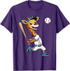 Giraffe Baseball Lover Giraffe Playing Baseball Boys Girls Kids Giraffe Animal T-Shirt - Purple