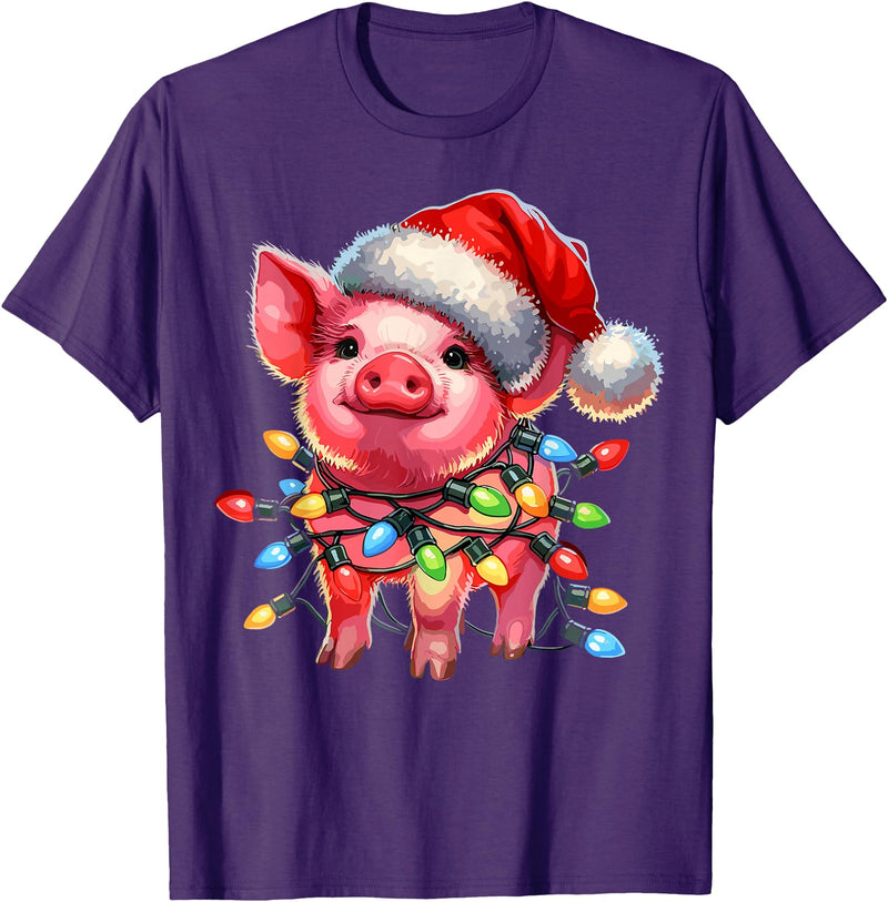 Christmas Pig Lover Christmas Light Pig Lover T-Shirt - Purple