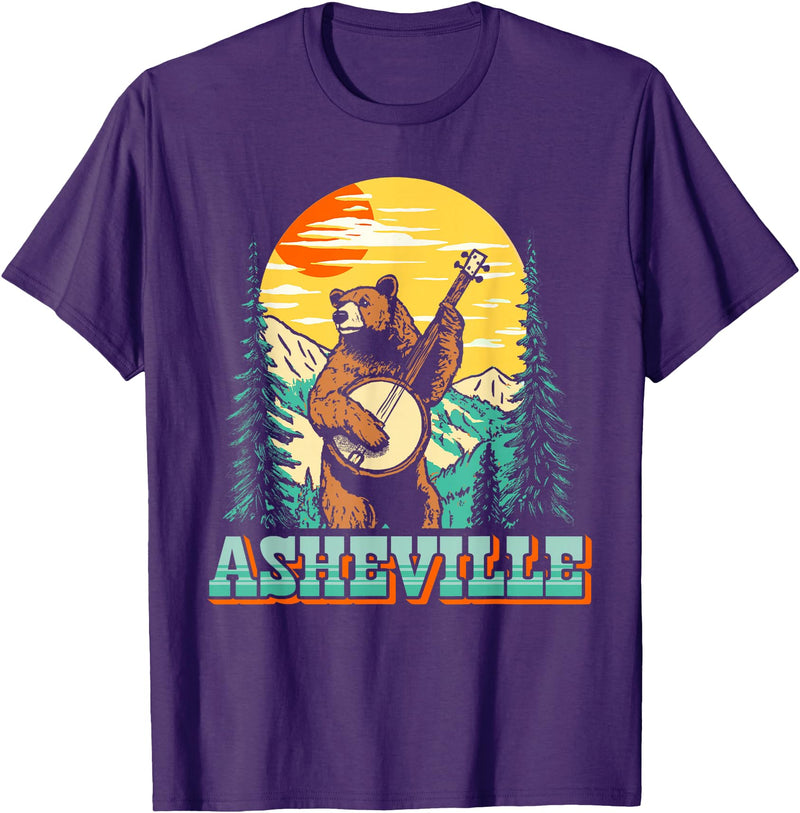 The Thrift Garage Asheville North Carolina Banjo Bear Vintage Nature T-Shirt - Purple