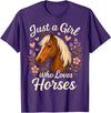 Cute Riding Horse Just A Girl Who Loves Horses Cute Horse T-Shirt - Purple