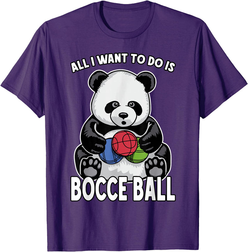 Grandio Design Cute Funny Animal Lover Gifts Panda Bocce Ball All I Want To Do Is Cute Funny Bear Player T-Shirt - Purple