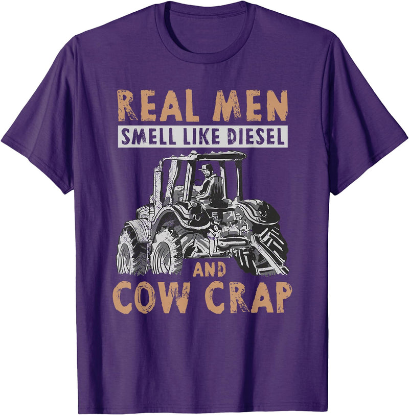 Farmer Apparel Real Men Smell Like Diesel And Cow Crap T-Shirt - Purple
