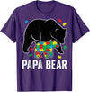 Autism Awareness Neurodiversity Support Apparel Papa Bear Autism Awareness Puzzle Neurodiversity Support T-Shirt - Purple