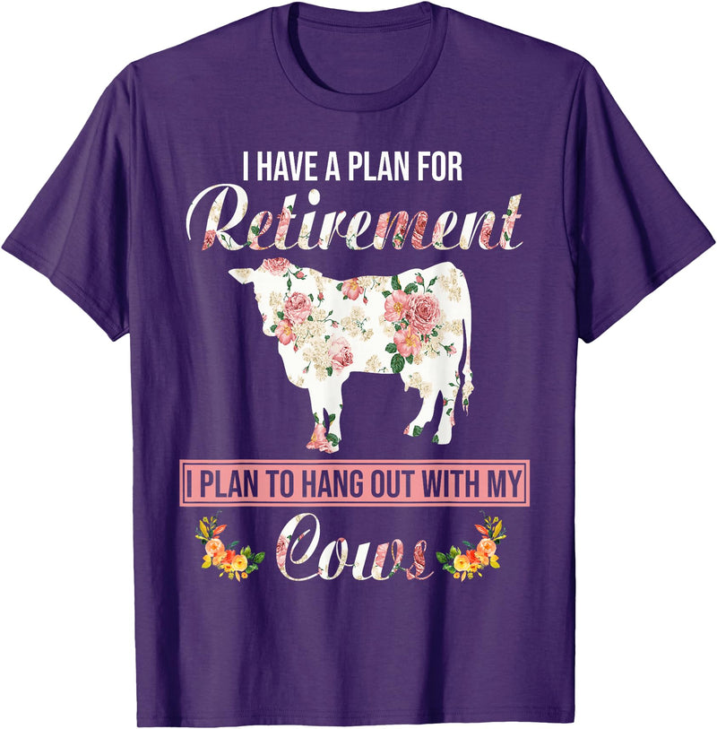 I Have A Plan For Retirement Cow Lover Gifts I Have Plan For Retirement Floral Cow Lover Farmer Gifts T-Shirt - Purple