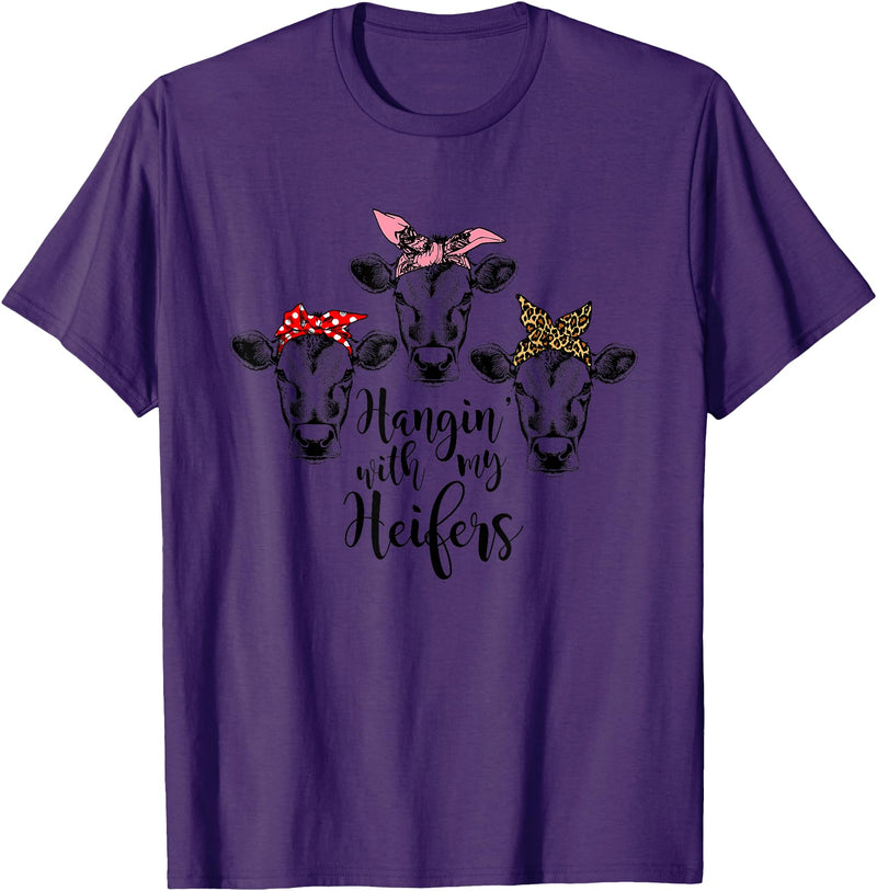 funny heifer tshirt Cute Women's Hanging With My Heifers Bandana T-Shirt T-Shirt - Purple