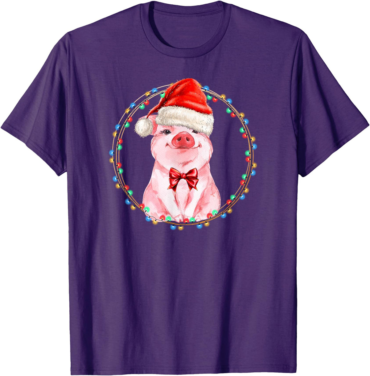 Dibble Dabble Holidays Sweet Pig with Santa Hat Pig Lover Christmas T-Shirt - Purple