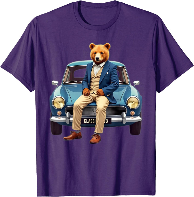 Teddy Bear Classic Car Tees Enjoy Cool Teddy Bear With Classic Car Graphic Designs Fun T-Shirt - Purple