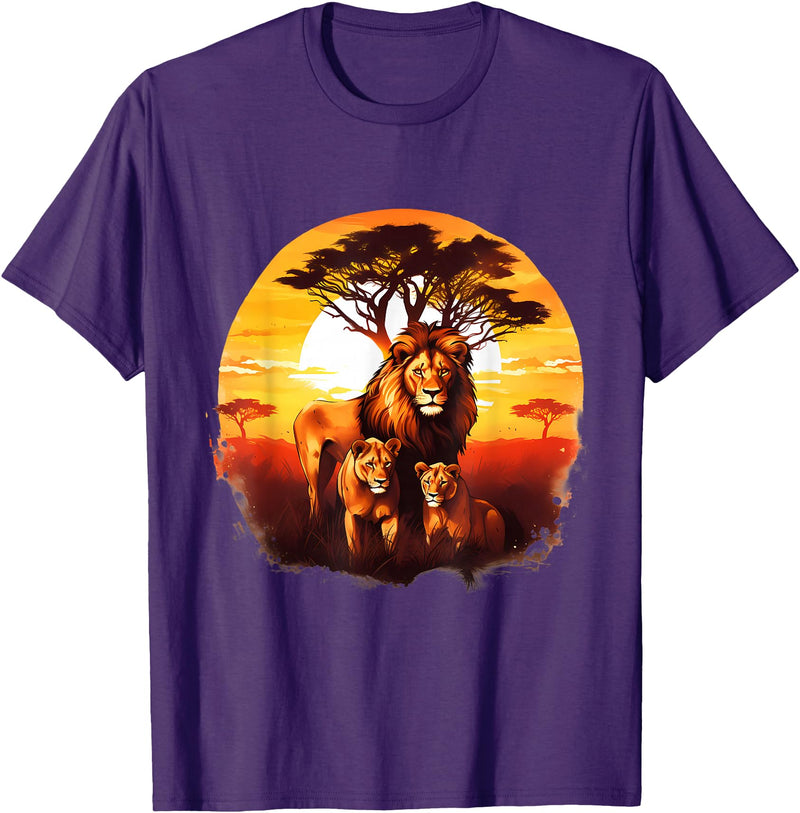 Safari Animal Art Lion Wildlife Safari Tiger African Animal Lovers Savanna T-Shirt - Purple