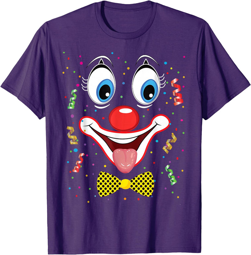 Clown Costume Carnival Halloween Birthday Party Carnival Clown Face Circus Costume Kids Men Women Carnivals T-Shirt - Purple