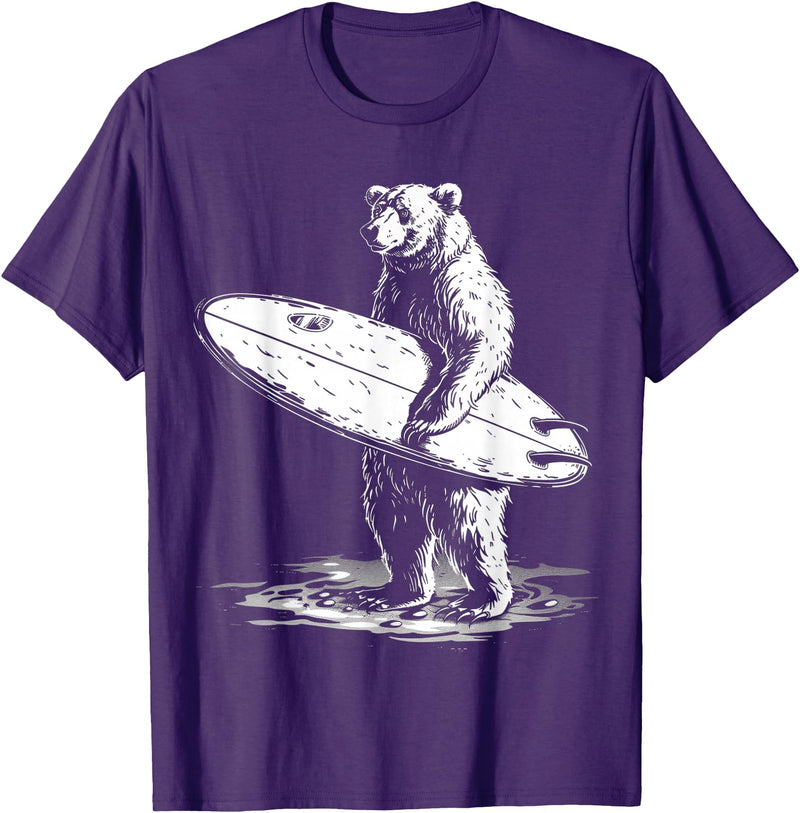 Bear Surf Creations BY TEERA Surfing Bear Cool Beach Adventure Design T-Shirt - Purple