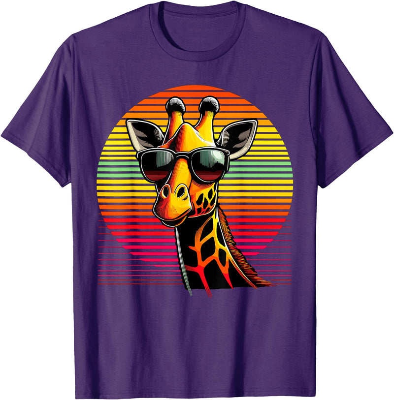 Funny Giraffe lover Giraffe Animal Vintage Sunglasses Giraffe T-Shirt - Purple