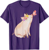 Watercolor Pink Pig With Floral And Butterfly Farm Design T-Shirt - Purple