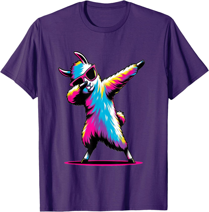 Dustwear Design - Dabbing and Dab Dabbing Llama with sunglasses Dancing Dab Llama motif T-Shirt - Purple
