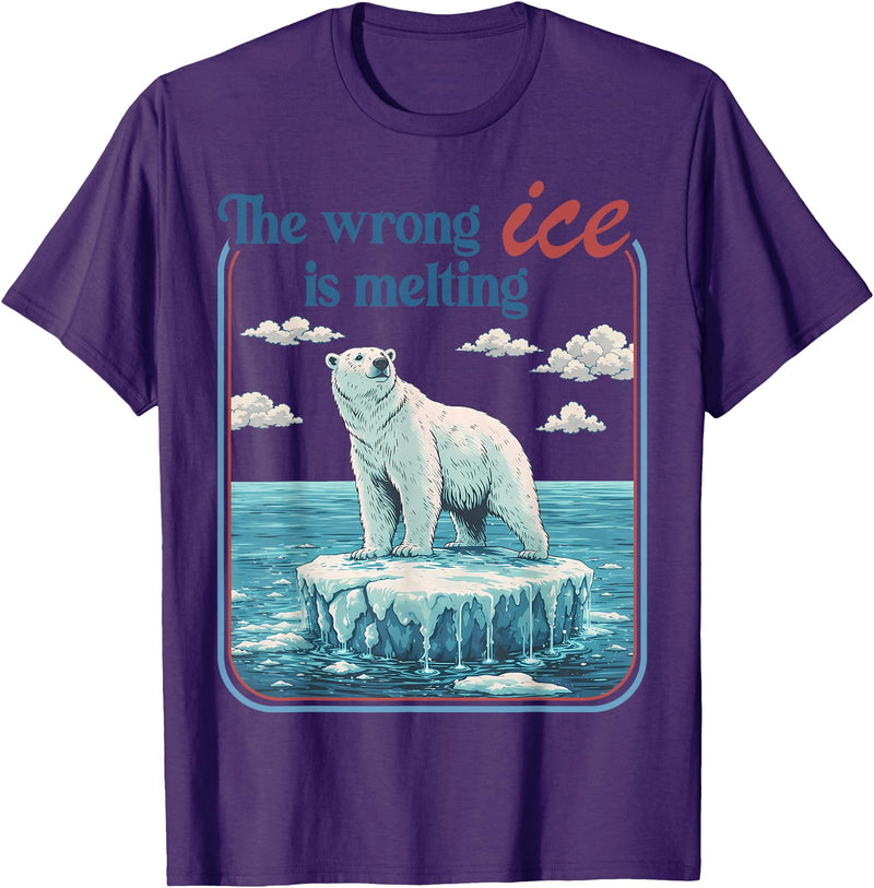 Funny Outfit Men Women 2026 The Wrong ICE is Melting Funny Polar Bear Abolish ICE T-Shirt - Purple