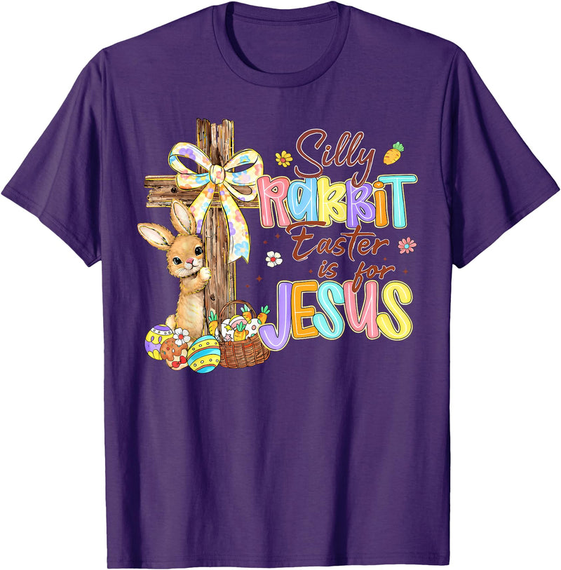 Silly Rabbit Easter Is for Jesus Bunny Cross Kids T-Shirt in Purple