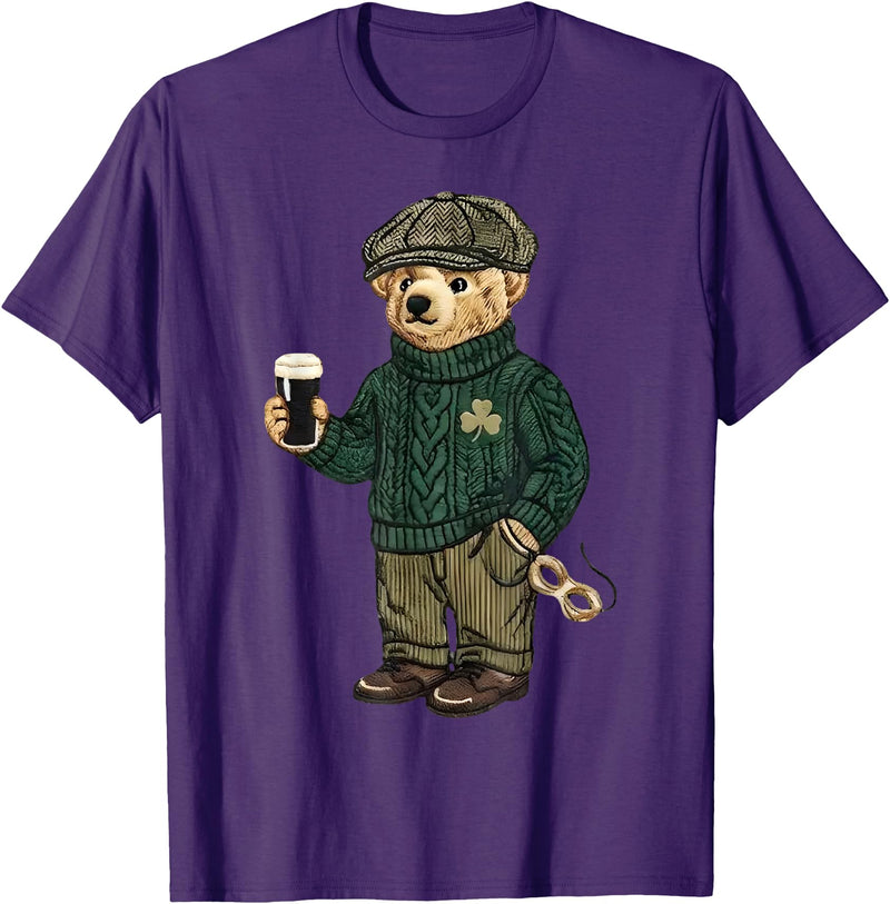 Teddy Bear Feeling Lucky St Patricks Women Men Cool Funny Teddy Bear Feeling Lucky Drinking St Patricks Day T-Shirt - Purple