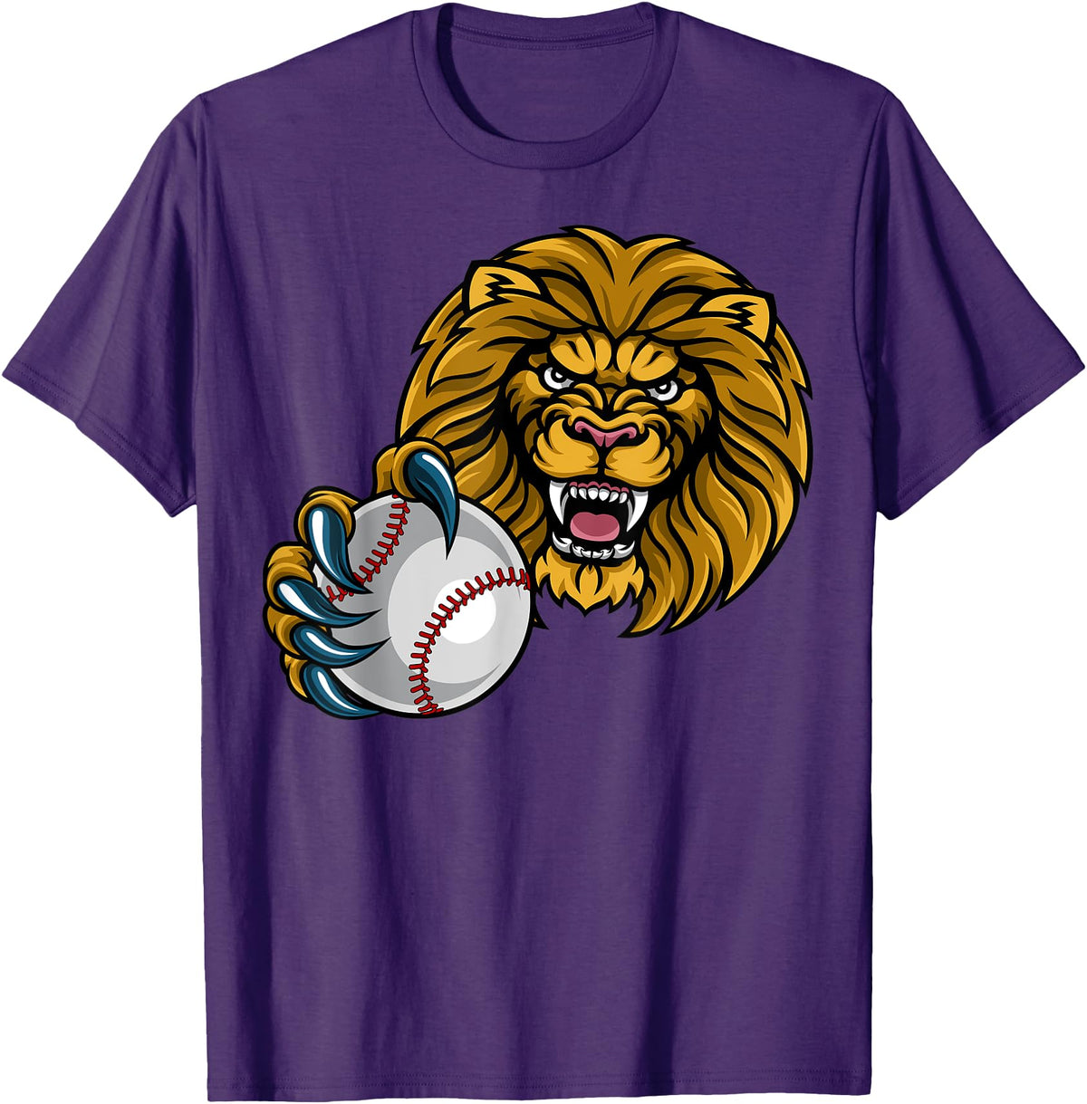 Lion Sports Team Mascot Baseball or Softball Ball Lion Sports Lions Team Mascot Holding Baseball Softball Ball T-Shirt - Purple