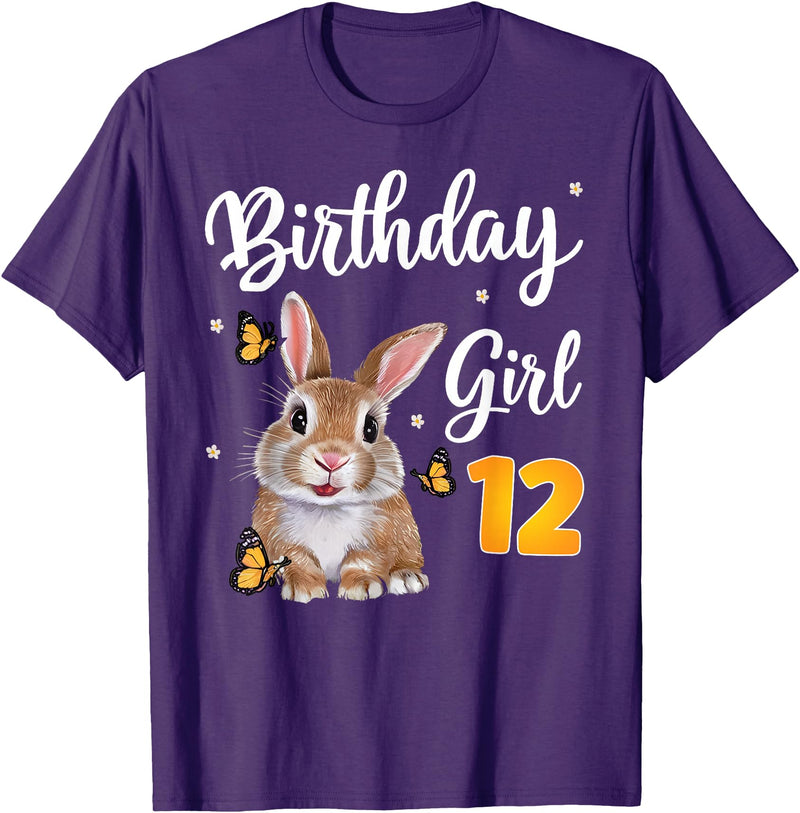Bunny Rabbit Birthday Girl 12th Birthday Party 12 Years Old T-Shirt in Purple